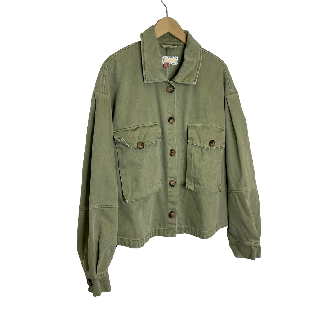 Women's Medium Pilcro Green Cotton Oversized Cropped Utility Jacket - Picture 2 of 6